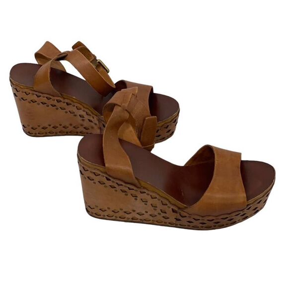 ASH Brown Leather Wedge Sandals Boho Studded Ankle Strap Women's Size 39 / US 8 - Picture 2 of 14